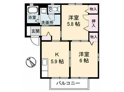 レイクサイド玉湯A(2K/2階)の間取り写真