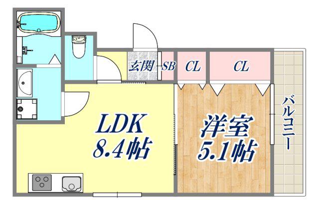 クリエオーレ猪名寺(1LDK/1階)の間取り写真