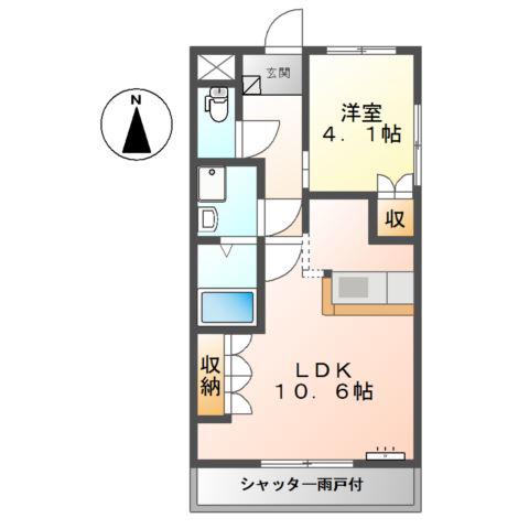 ウエストウィン(1LDK/1階)の間取り写真