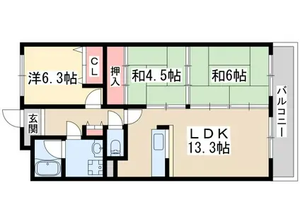 パインコート江坂(3LDK/4階)の間取り写真