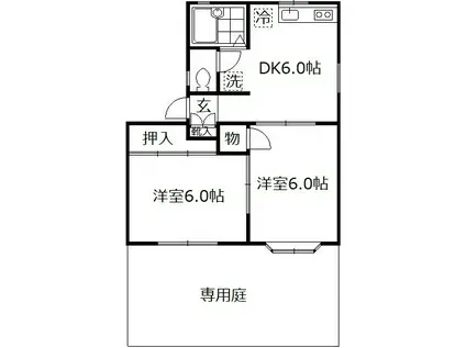 オークリーフ(2DK/1階)の間取り写真