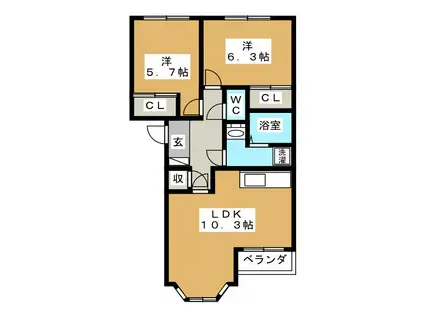 エーデルワイスII(2LDK/2階)の間取り写真