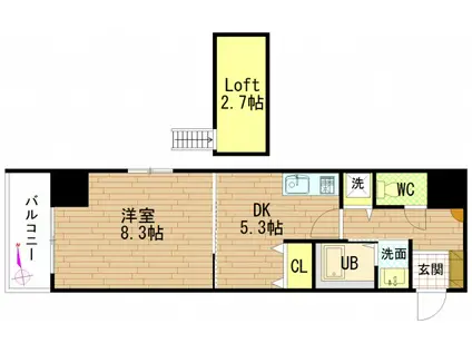 グラビスコート紙屋町(1DK/7階)の間取り写真