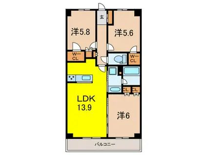 ミレーネ神戸住吉本町(3LDK/1階)の間取り写真
