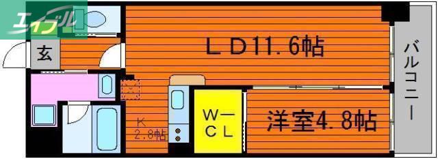 アルファレガロ西古松(1LDK/9階)の間取り写真
