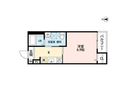 ハピネス八反(1K/3階)の間取り写真