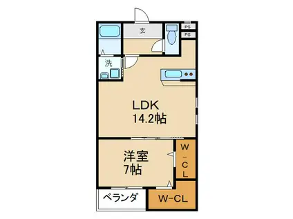 ウィステリア・テラス(1LDK/2階)の間取り写真