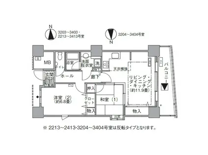 アクティ汐留(2LDK/32階)の間取り写真