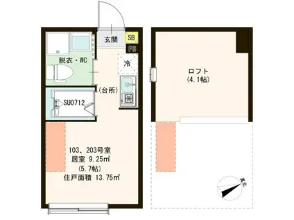 ハーモニーテラス向山(ワンルーム/1階)の間取り写真