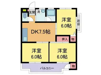 プチロワールB棟(3DK/2階)の間取り写真