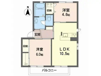 フラワーガーデンA棟(2LDK/2階)の間取り写真