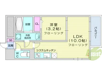 サンライズ本町(1LDK/10階)の間取り写真