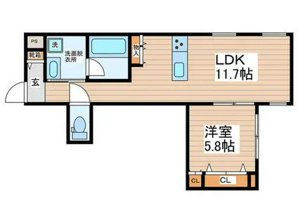 PALMIER下馬(1LDK/1階)の間取り写真