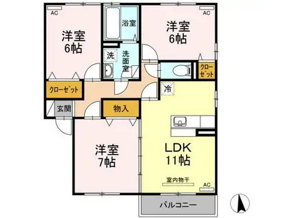リビングタウン飯岡新田IID棟(3LDK/2階)の間取り写真