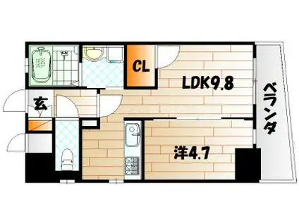 ERDE三萩野(1LDK/7階)の間取り写真