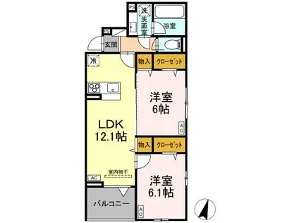 ASSET-COURT八坂(2LDK/2階)の間取り写真