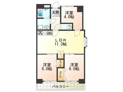 メゾンAメッツ(3LDK/3階)の間取り写真