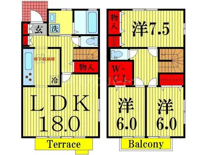 マリーコートB(3LDK/1階)の間取り写真