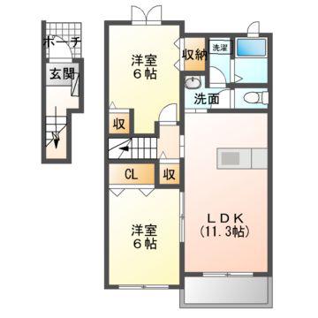 セリシール(2LDK/2階)の間取り写真