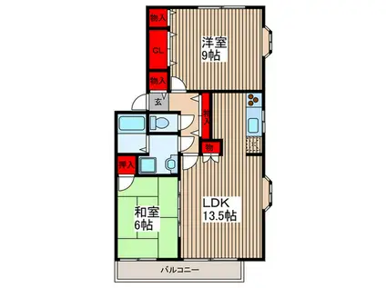 ピュアガーデン II(2LDK/1階)の間取り写真