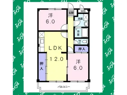 サンハイム亀の井(2LDK/1階)の間取り写真