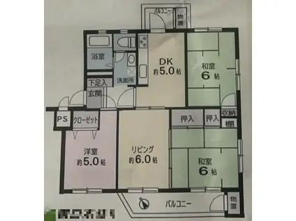 谷津遊園ハイツA棟(3LDK/4階)の間取り写真