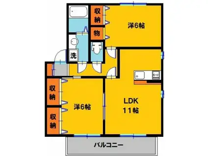 サニーヒル(2LDK/2階)の間取り写真