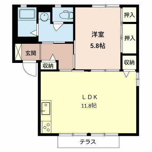 フローラル福田(1LDK/1階)の間取り写真
