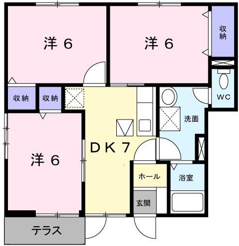 キャメルハウス A棟(3DK/1階)の間取り写真