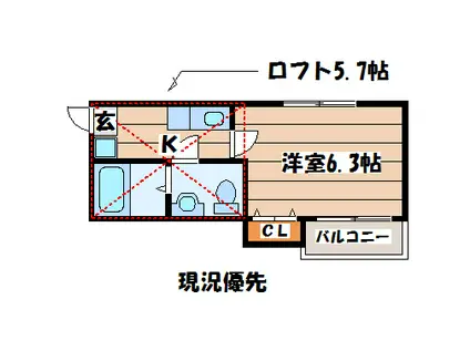 エーグル(1K/2階)の間取り写真