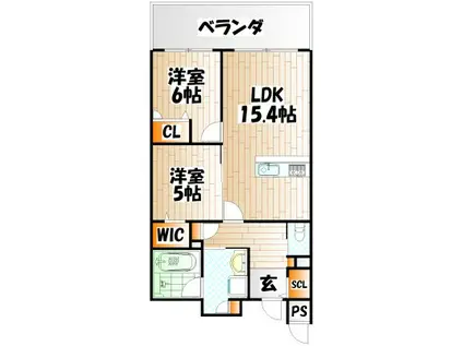 グランドパレス小倉小文字通(2LDK/6階)の間取り写真