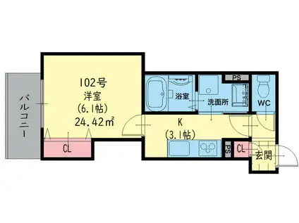 クリエオーレ小若江(1K/1階)の間取り写真