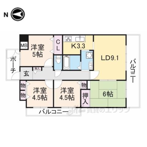 シティパーク瓢箪山(4LDK/9階)の間取り写真