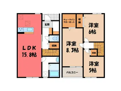 リーブルファイン深谷駅 II(3LDK/1階)の間取り写真