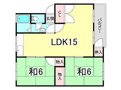 明舞13団地46号棟(2LDK/3階)の間取り写真