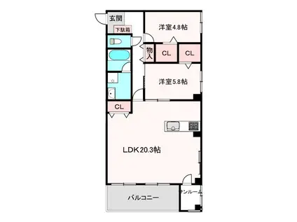 グレースコートシーダバレー(2LDK/6階)の間取り写真