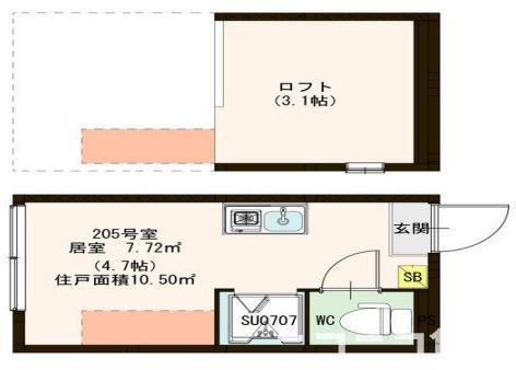 ハーモニーテラスK赤羽(ワンルーム/2階)の間取り写真