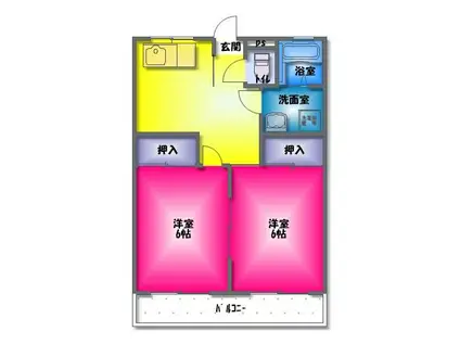 メゾン若松第一 三島市(2DK/4階)の間取り写真