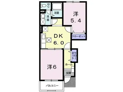 スウィート ボヌール B(2DK/1階)の間取り写真