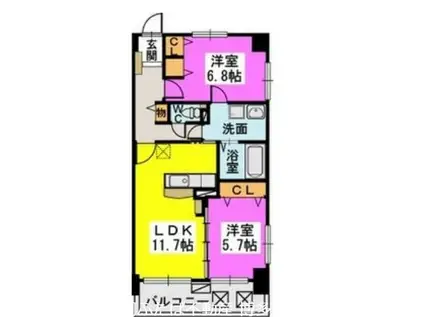 リヴィエールシャン那珂(2LDK/6階)の間取り写真
