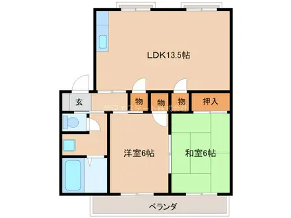 コーポ蓮輪(2LDK/2階)の間取り写真