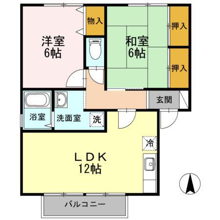 ガーデンビレッジUY B棟(2LDK/2階)の間取り写真