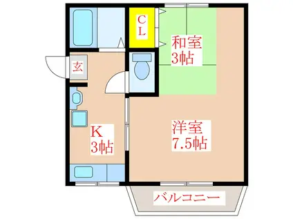 グリーンハイツたかなり(1SK/2階)の間取り写真