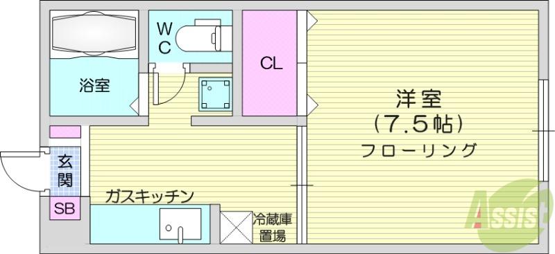 エクセルヒルズ(1K/1階)の間取り写真