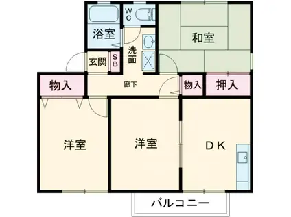 ソシア B棟(3DK/2階)の間取り写真