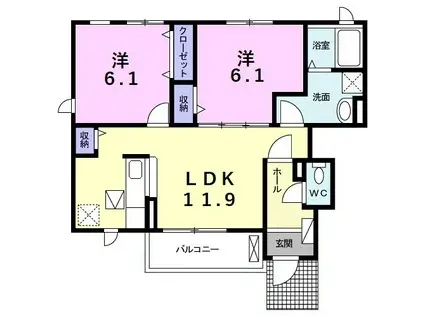 ヴィラアンジュIII(2LDK/1階)の間取り写真