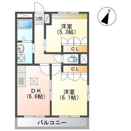 エバーグリーン(2DK/1階)の間取り写真
