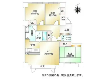 ダイアパレス中島公園第2(3LDK/4階)の間取り写真