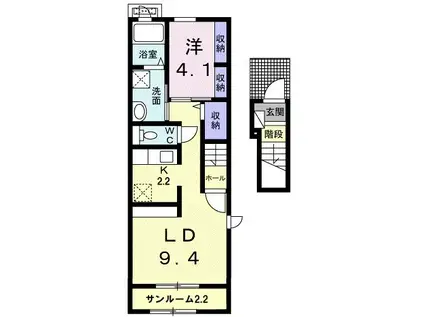 メイプル ジェルメA(1LDK/2階)の間取り写真