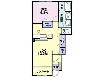 ベルアルモニーA(1LDK/1階)の間取り写真